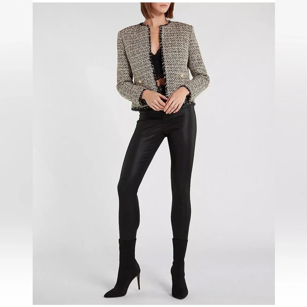 NWT Express Gold Metallic Chic Tweed Jacket - Size XL